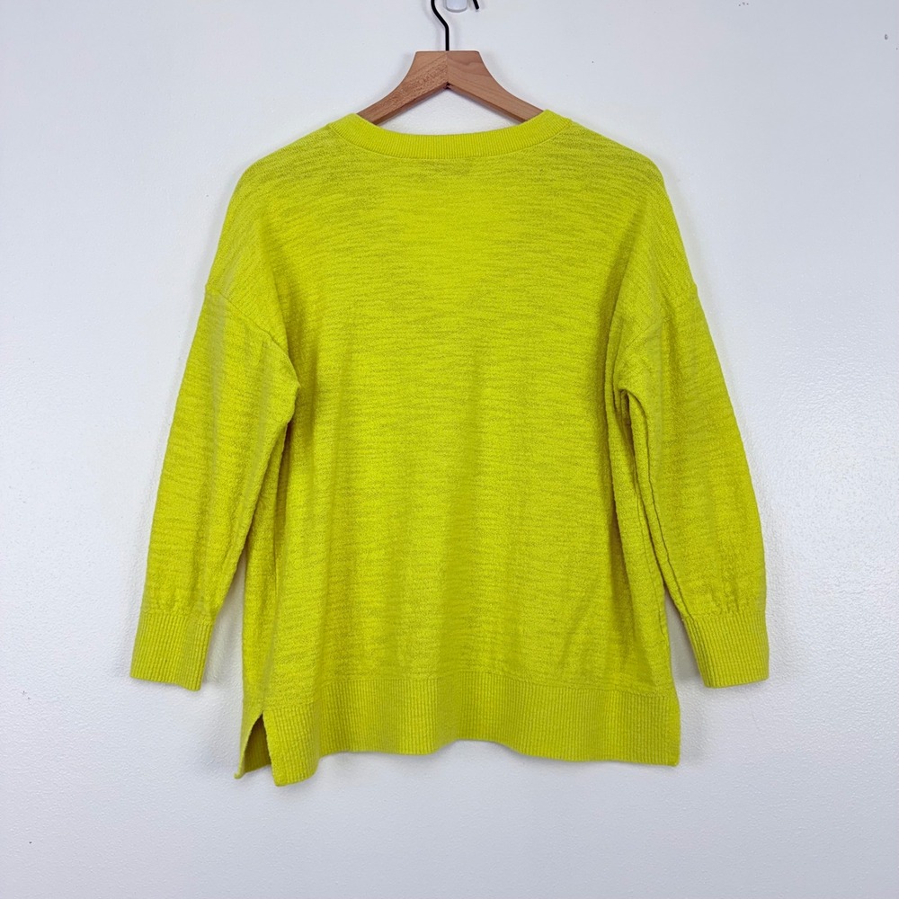 LOFT Henley Sweater Top Size M Bright Yellow Knit Cotton Blend 3/4 Sleeves Chic - Picture 6 of 14